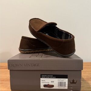 New Crown Vintage Venetian Moccasin Slippers Houseshoes Chocolate Brown Men’s 8